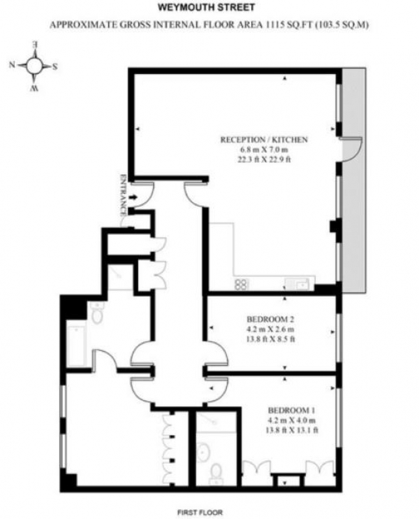 Floor Plan Image for 3 Bedroom Flat to Rent in Weymouth Street, London