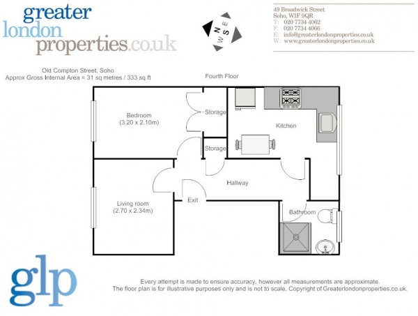 Floor Plan Image for 1 Bedroom Flat to Rent in Old Compton St, Soho, W1