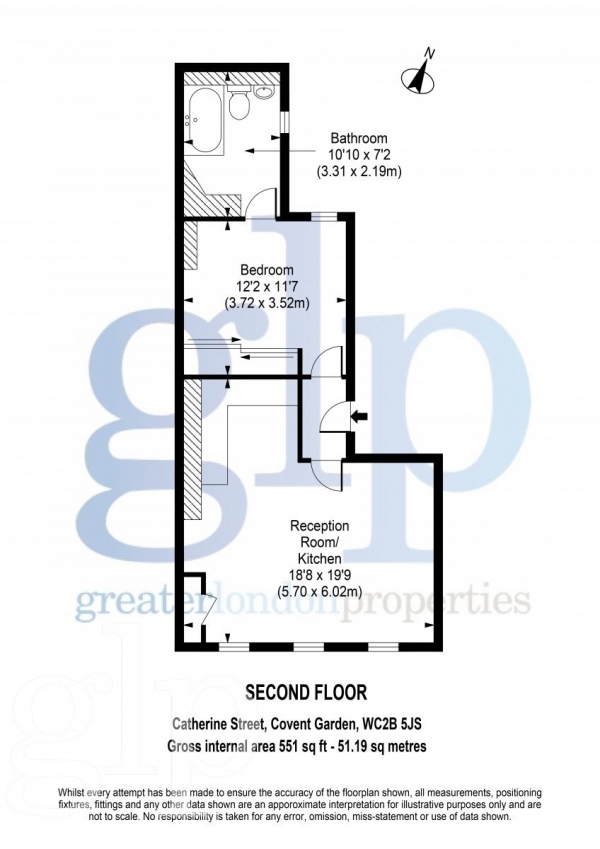 Floor Plan Image for 1 Bedroom Flat to Rent in Catherine St, Covent Garden, WC2