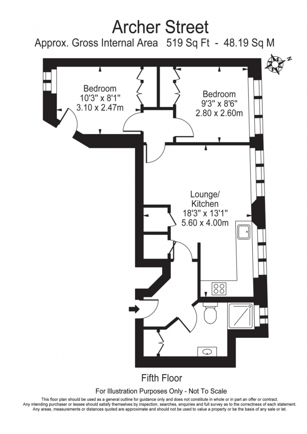 Floor Plan Image for 2 Bedroom Apartment to Rent in Archer Street, Soho, W1D