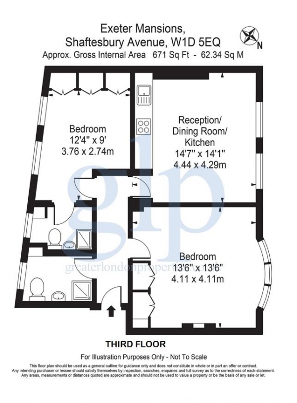 Floor Plan Image for 2 Bedroom Flat to Rent in Shaftesbury Avenue, Soho, W1