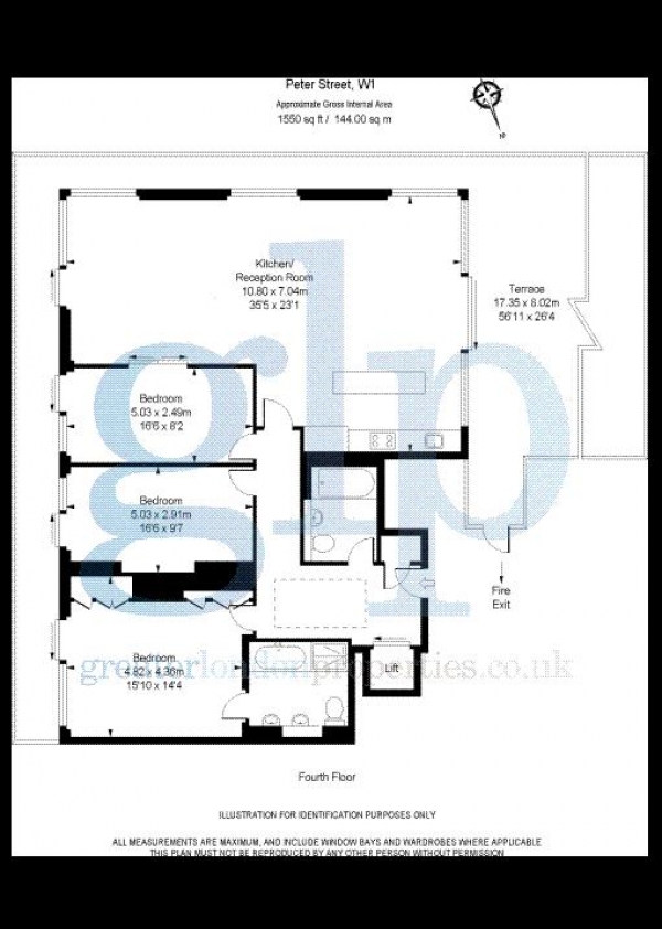 Floor Plan Image for 3 Bedroom Penthouse to Rent in Peter Street, Soho, W1F