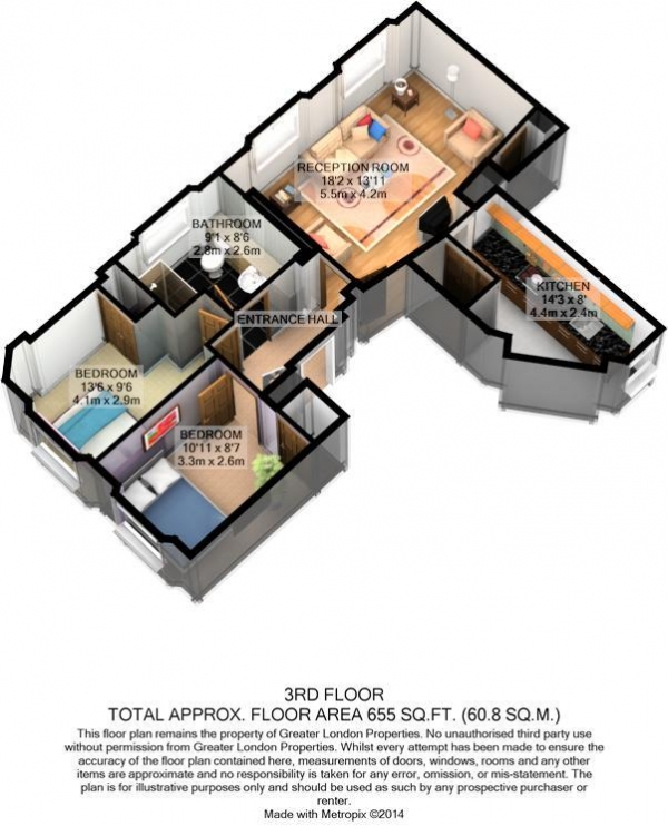 Floor Plan Image for 2 Bedroom Apartment to Rent in Newburgh Street, Soho, W1F