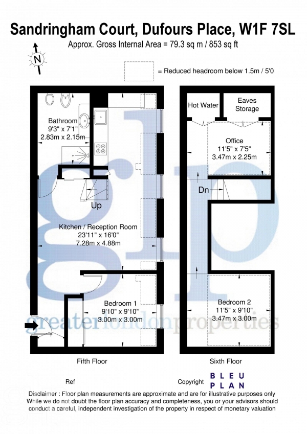 Floor Plan for 2 Bedroom Flat to Rent in Dufours Place, Soho, W1F, Soho, W1F, 7SL - £595  pw | £2578 pcm