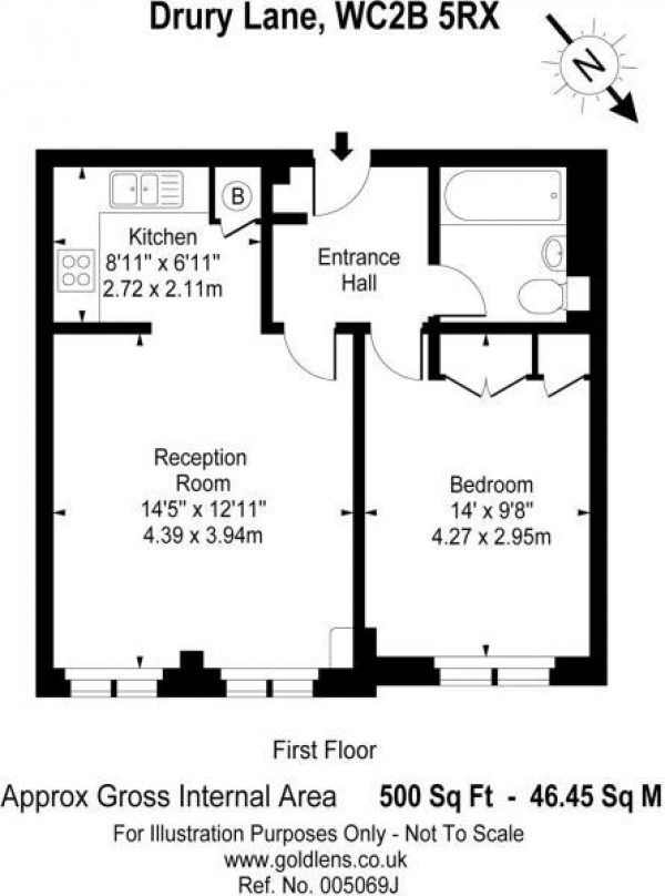Floor Plan Image for 1 Bedroom Flat to Rent in Drury Lane, London, WC2B