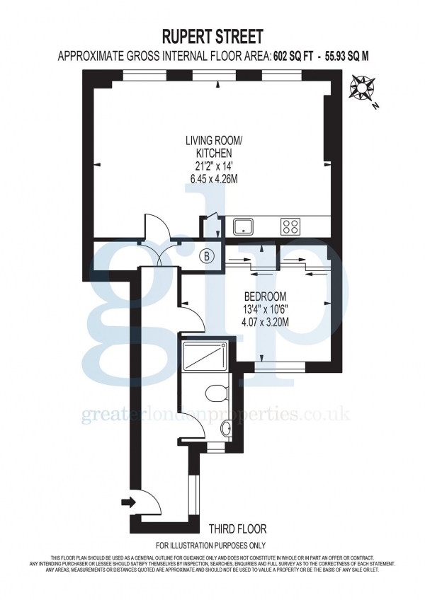 Floor Plan Image for 1 Bedroom Flat to Rent in Rupert Court, Soho, W1D