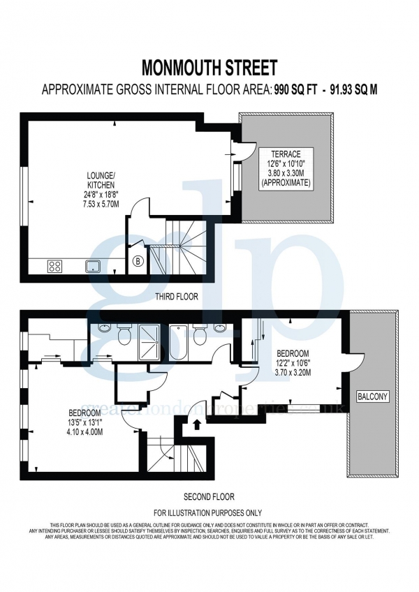 Floor Plan Image for 2 Bedroom Flat to Rent in Monmouth St, Covent Garden, WC2H