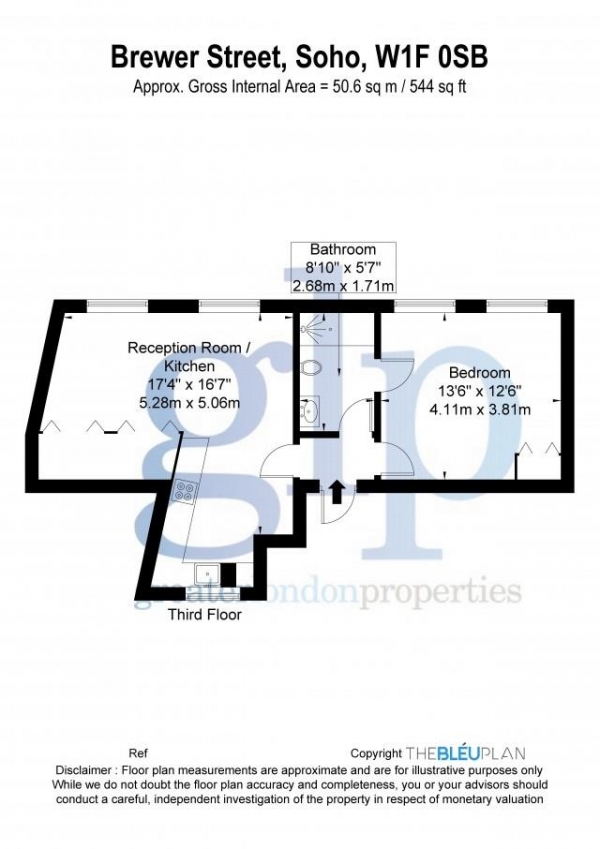 Floor Plan Image for 1 Bedroom Flat to Rent in Brewer Street, Soho, W1F