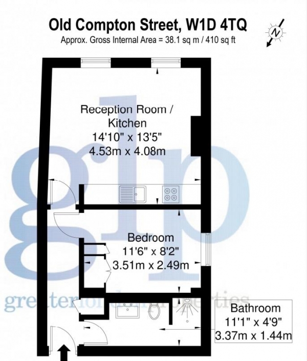 Floor Plan Image for 1 Bedroom Flat to Rent in Old Compton Street, Soho, W1D