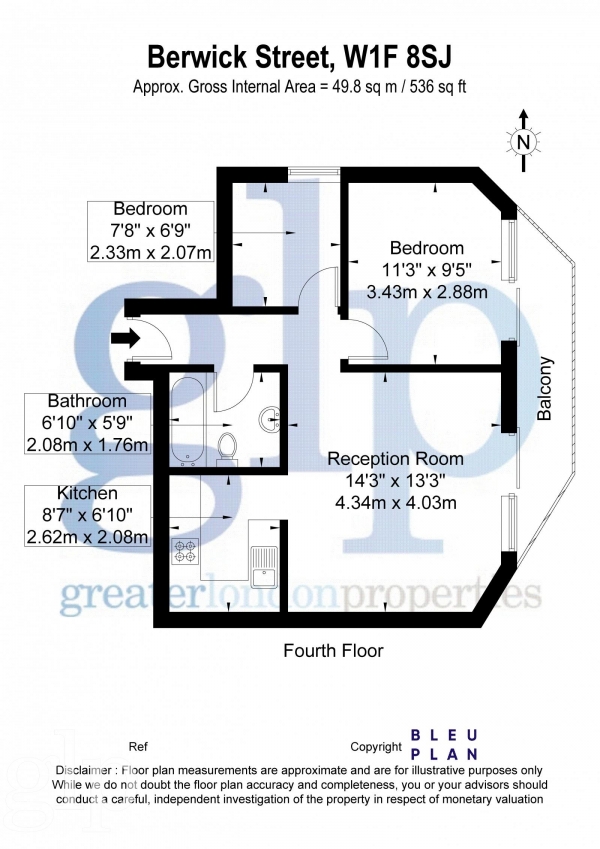 Floor Plan for 2 Bedroom Flat for Sale in Berwick Street, Soho, Soho, W1F, 8SJ -  &pound525,000