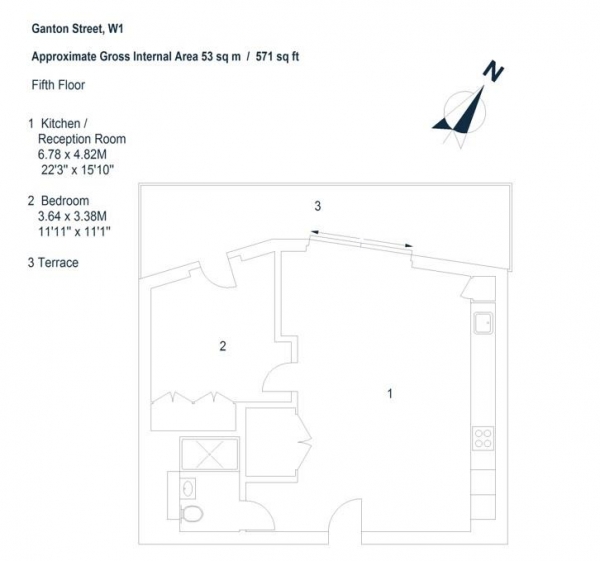 Floor Plan Image for 1 Bedroom Flat to Rent in Ganton Street, Soho