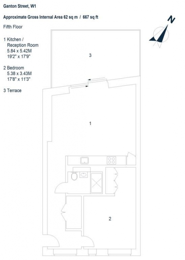 Floor Plan Image for 1 Bedroom Flat to Rent in Ganton Street, Soho