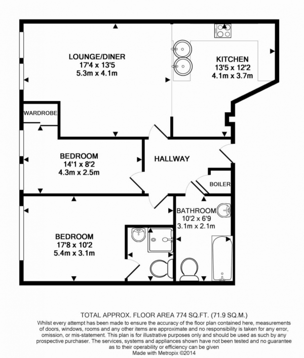 Floor Plan Image for 2 Bedroom Apartment to Rent in City South, City Road East, Southern Gateway