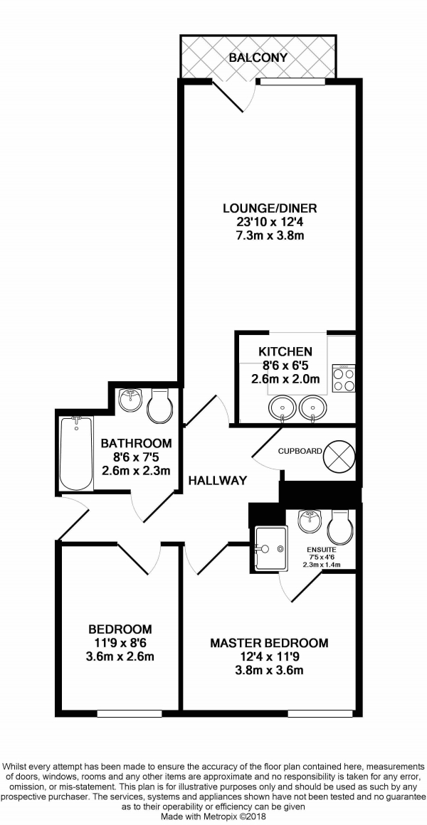 Floor Plan Image for 2 Bedroom Apartment to Rent in The Lock, 41 Whitworth Street West, Southern Gateway