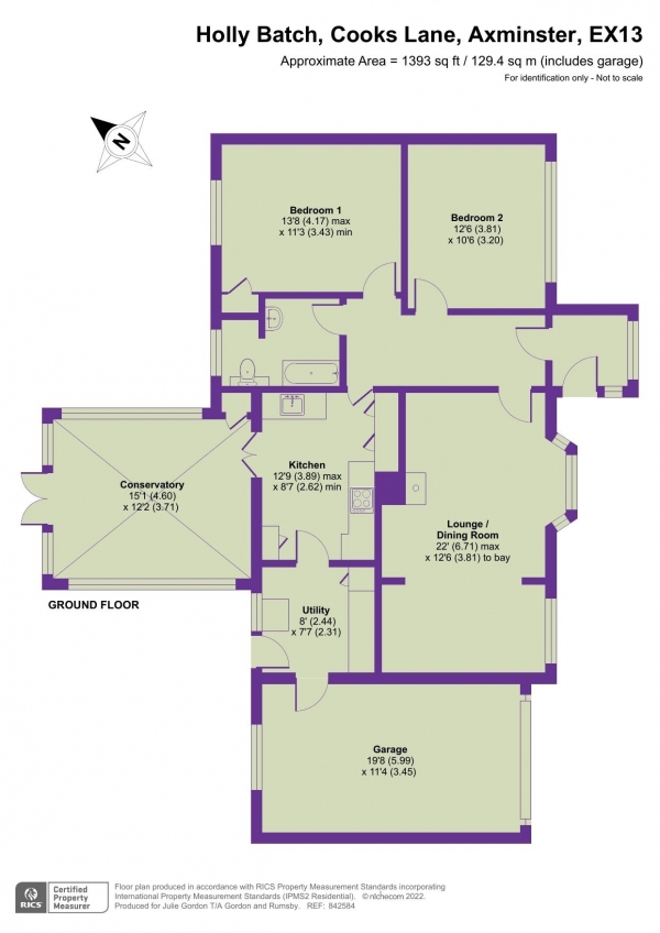 Floor Plan for 2 Bedroom Detached Bungalow for Sale in Cooks Lane, Axminster, Devon, EX13, 5SQ - Guide Price &pound469,000