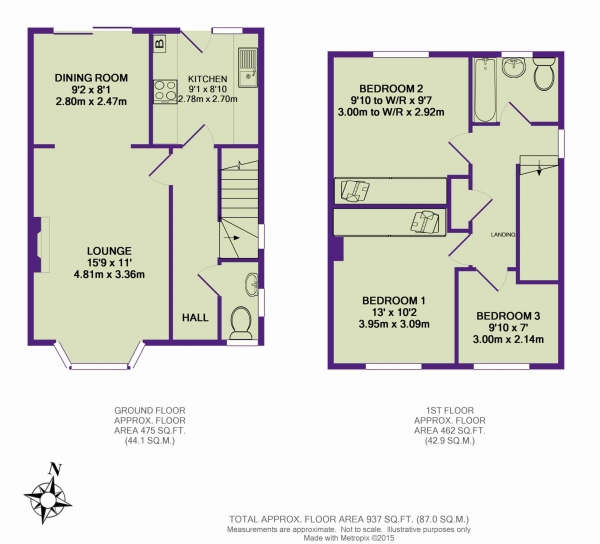 Floor Plan for 3 Bedroom Detached House for Sale in Newbery  Close, Colyton, Devon, EX24, 6TJ -  &pound400,000