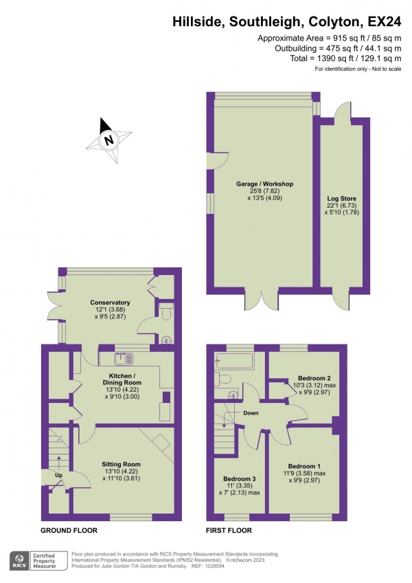 Floor Plan Image for 3 Bedroom Semi-Detached House for Sale in Hillside, Southleigh, Devon.