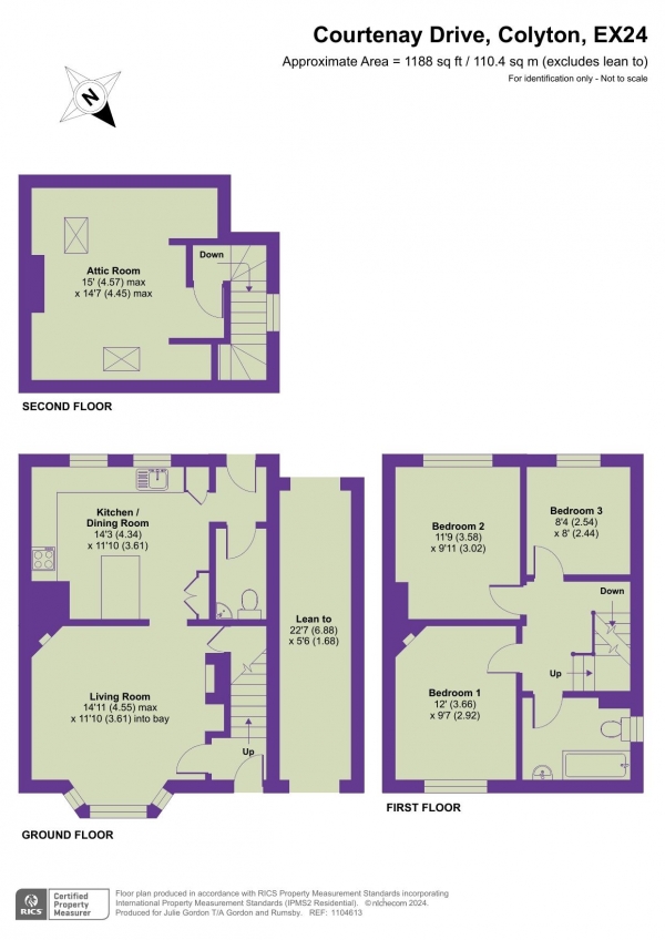 Floor Plan Image for 3 Bedroom Semi-Detached House for Sale in Courtenay Drive, Colyton. Devon