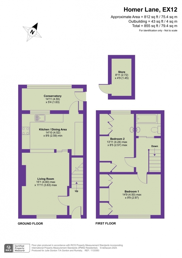 Floor Plan for 2 Bedroom End of Terrace House for Sale in Homer Lane, Seaton.Devon, EX12, 2ES -  &pound265,000