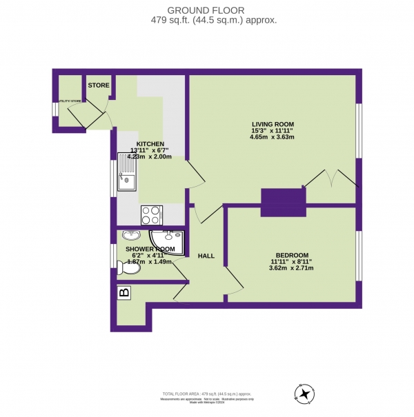 Floor Plan Image for 1 Bedroom Flat for Sale in Boxfield Road, Axminster, Devon