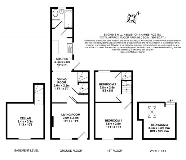 Floor Plan Image for 3 Bedroom Property to Rent in Greys Hill, Henley On Thames