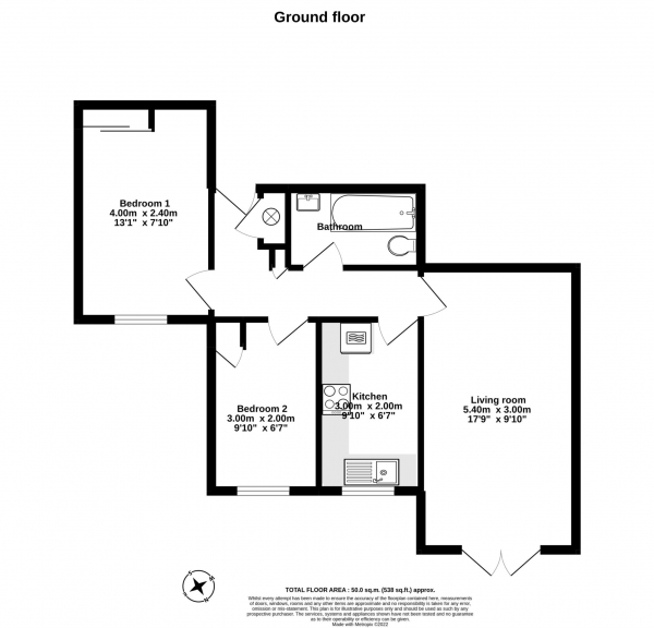 Floor Plan for 2 Bedroom Retirement Property for Sale in Orchard Walk, Watlington, OX49, 5RD - Guide Price &pound215,000