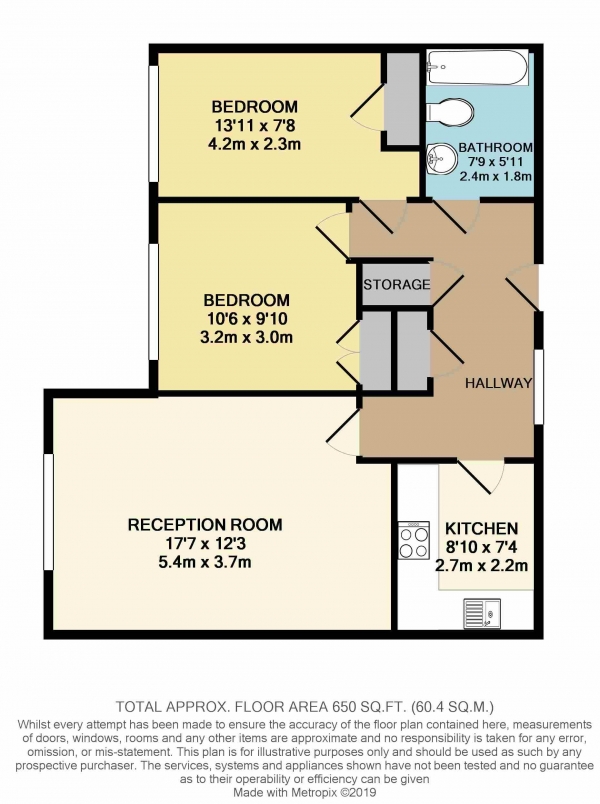 Floor Plan Image for 2 Bedroom Flat to Rent in The Avenue, Worcester Park