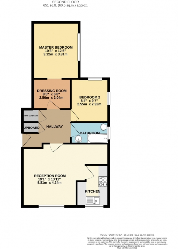 Floor Plan Image for 2 Bedroom Flat for Sale in Sherfield Close, New Malden