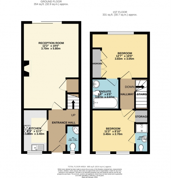 Floor Plan Image for 2 Bedroom Terraced House to Rent in Gloster Road, New Malden