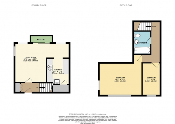 Floor Plan Image for 2 Bedroom Flat to Rent in Leith Towers, Sutton