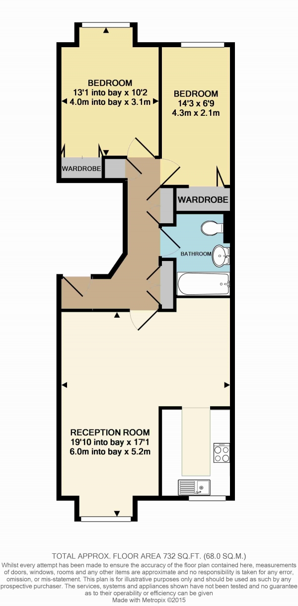 Floor Plan Image for 2 Bedroom Flat to Rent in Rodney Road, New Malden