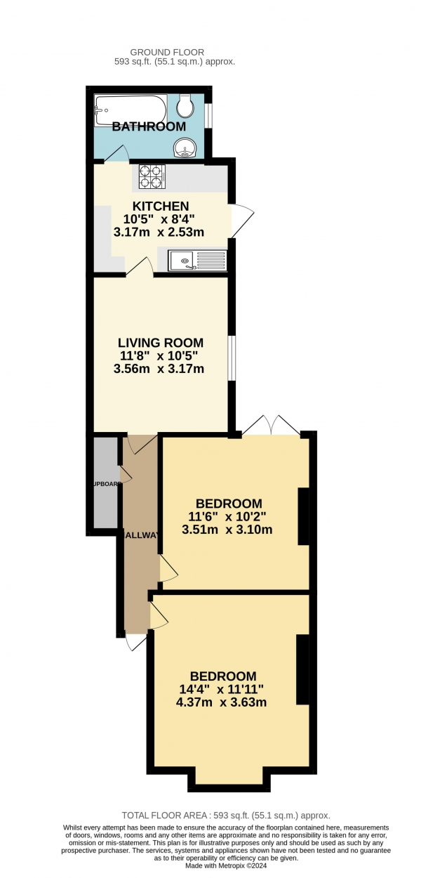 Floor Plan Image for 2 Bedroom Flat for Sale in Elm Road, New Malden