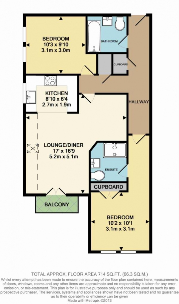 Floor Plan Image for 2 Bedroom Flat for Sale in Claremont Road, West Byfleet