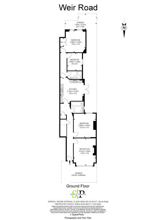 Floor Plan Image for 3 Bedroom Flat to Rent in Weir Road, Balham SW12