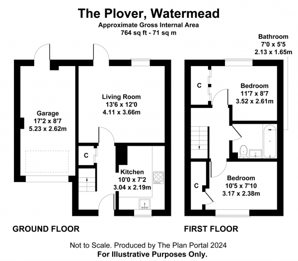 Floor Plan for 2 Bedroom Semi-Detached House for Sale in The Plover, Watermead, Aylesbury, HP19, 0FG -  &pound340,000