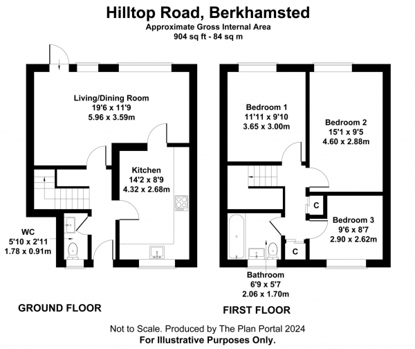 Floor Plan for 3 Bedroom Terraced House for Sale in Hilltop Road, Berkhamsted, HP4, 2HP - Offers in Excess of &pound430,000