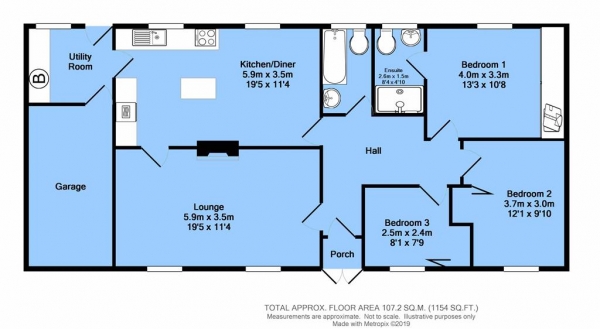 Floor Plan for 3 Bedroom Detached Bungalow for Sale in Renishaw Road, Mastin Moor, Chesterfield, S43 3DW, Chesterfield, S43, 3DW - Guide Price &pound220,000
