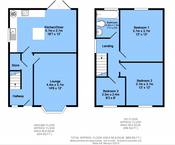 Floor Plan for 3 Bedroom Semi-Detached House for Sale in Newbold Drive, Newbold, Chesterfield, S41 7AP, Chesterfield, S41, 7AP - OIRO &pound180,000