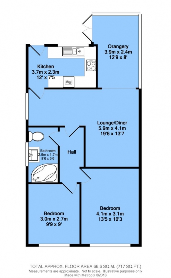 Floor Plan Image for 2 Bedroom Detached Bungalow for Sale in Clumber Place, Inkersall, Chesterfield, S43 3EL