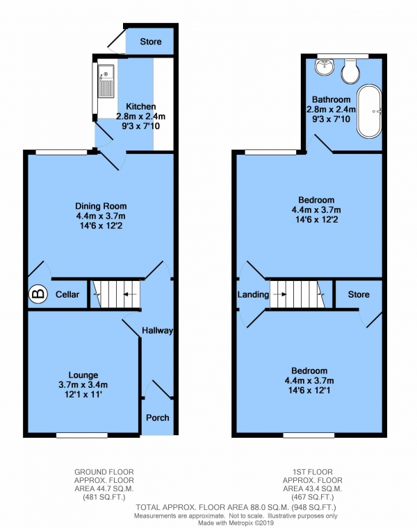 Floor Plan Image for 2 Bedroom Semi-Detached House for Sale in Queen Street, Brimington, Chesterfield, S43 1HS