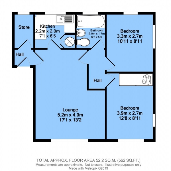 Floor Plan Image for 2 Bedroom Flat for Sale in Chatsworth Court, Chatsworth Road, Brampton, Chesterfield, S40 3AP