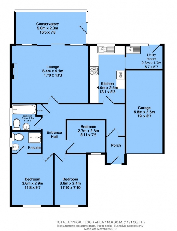 Floor Plan Image for 3 Bedroom Detached Bungalow for Sale in Rykneld Rise, Wingerworth, Chesterfield, S42 6XH