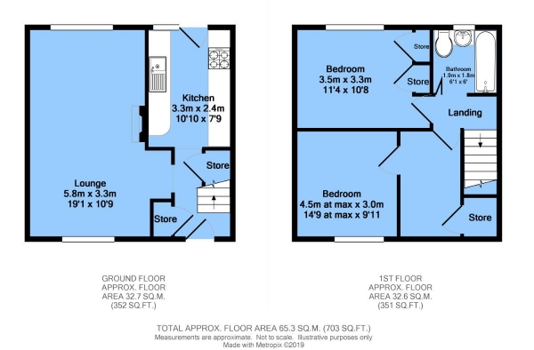 Floor Plan for 2 Bedroom End of Terrace House for Sale in Queensway, Pilsley, Chesterfield, S45 8HT, Chesterfield, S45, 8HT - Guide Price &pound95,000