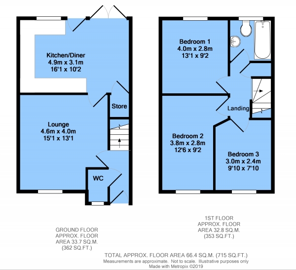 Floor Plan for 3 Bedroom Detached House for Sale in Ashton Road, Clay Cross, Chesterfield, S45 9FA, Chesterfield, S45, 9FA - Guide Price &pound170,000