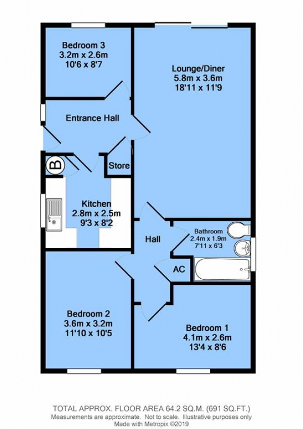 Floor Plan for 3 Bedroom Detached Bungalow for Sale in Trevose Close, Walton, Chesterfield, S40 3PT, Chesterfield, S40, 3PT - OIRO &pound250,000