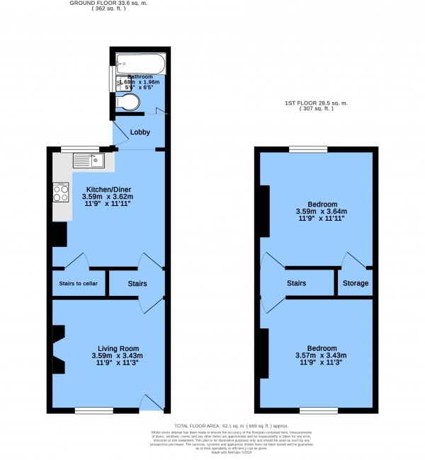 Floor Plan Image for 2 Bedroom Terraced House for Sale in Whittington Hill, Old Whittington, Chesterfield, S41 9HA