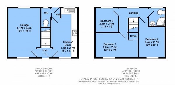 Floor Plan for 3 Bedroom Semi-Detached House for Sale in Shelley Street, Holmewood, Chesterfield, S42 5TZ, Chesterfield, S42, 5TZ - Offers in Excess of &pound98,000