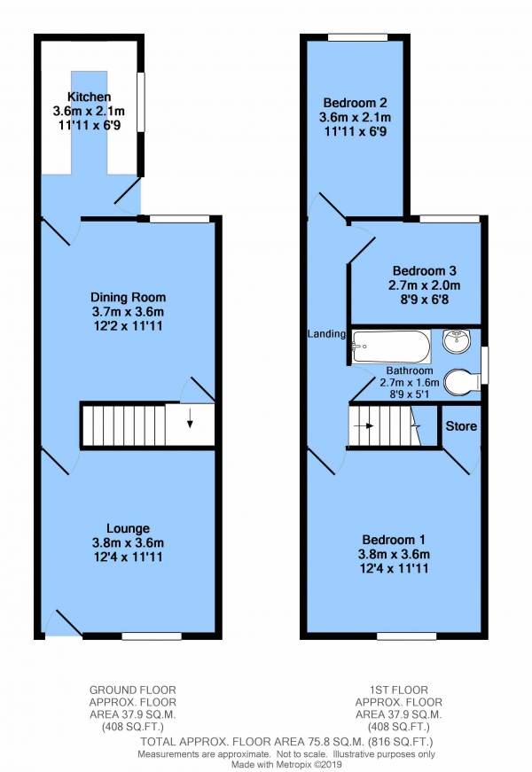 Floor Plan Image for 3 Bedroom End of Terrace House for Sale in Chesterfield Road, Shuttlewood, Chesterfield, S44 6QT