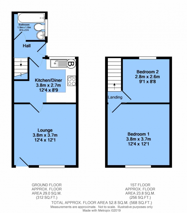 Floor Plan Image for 2 Bedroom Terraced House for Sale in Alma Street West, Brampton, Chesterfield, S40 2AX