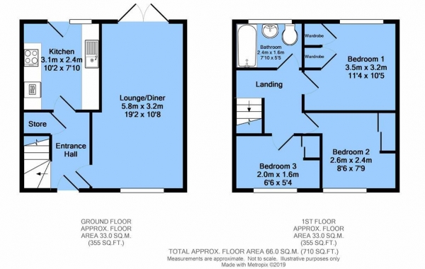 Floor Plan Image for 3 Bedroom End of Terrace House for Sale in Grove Way, Brimington, Chesterfield, S43 1QN